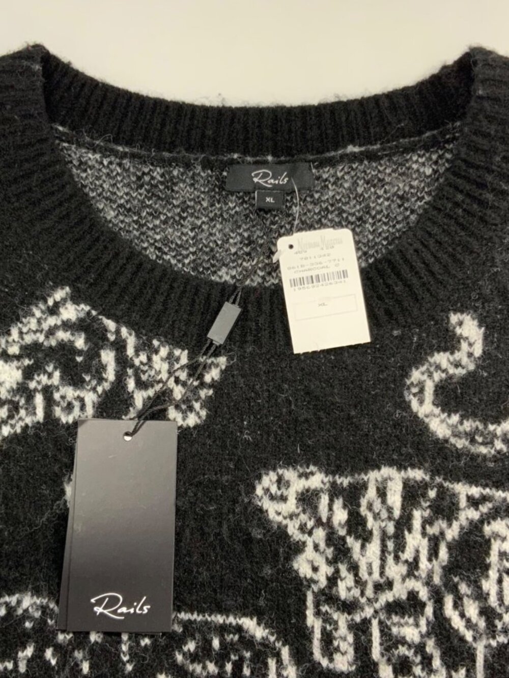 Rails Perci Charcoal Cats Sweater XL Black Wool Blend Crewneck NEW - Picture 8 of 16